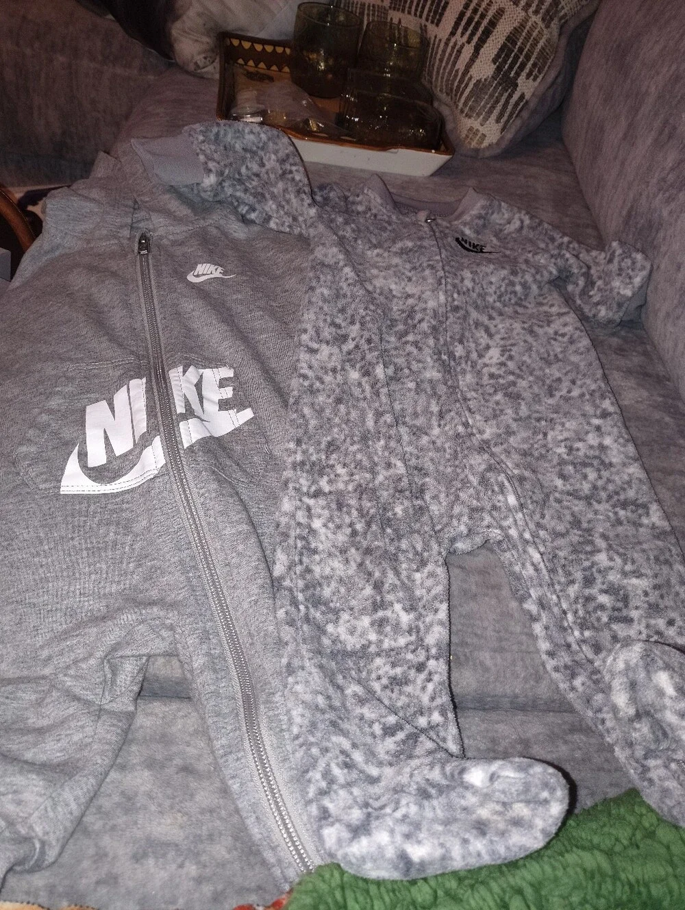 Lot Of 2 Nike Gray Baby Footed Romper and Zip Hoodie Set Size 6mth